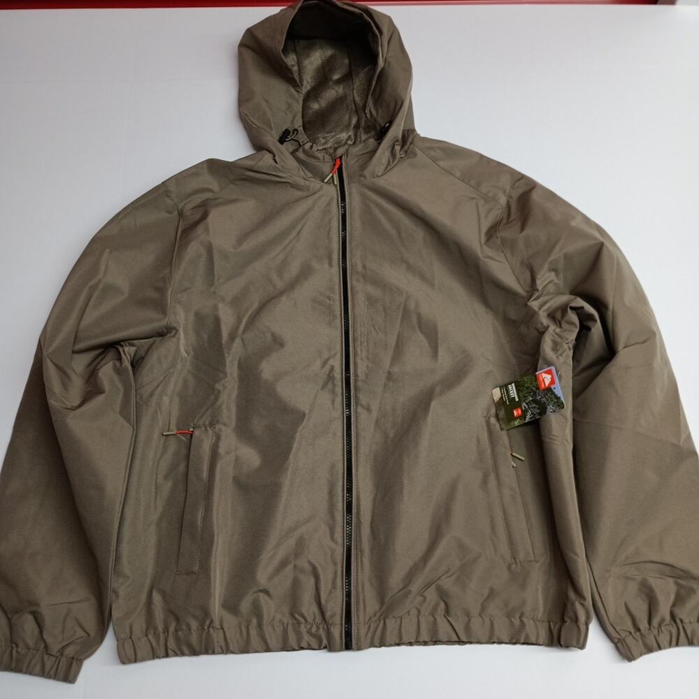 NWT‎ Ozark Trail Windbreaker Jacket Men's L Large Taupe Falls Zip Pockets Hooded